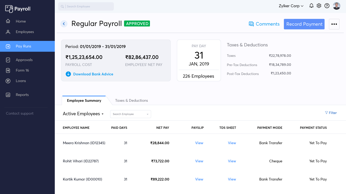 Regular payroll