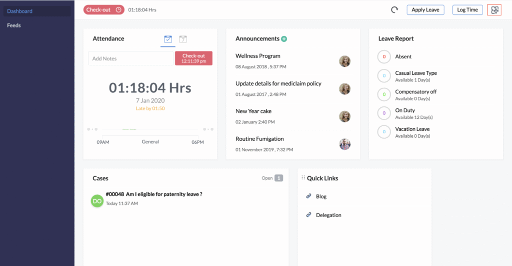 Dashboard of zoho people