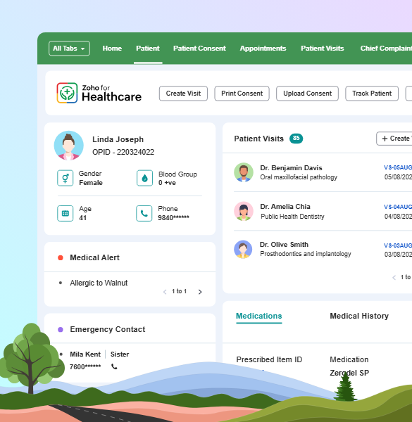 Zoho healthcare dashboard 