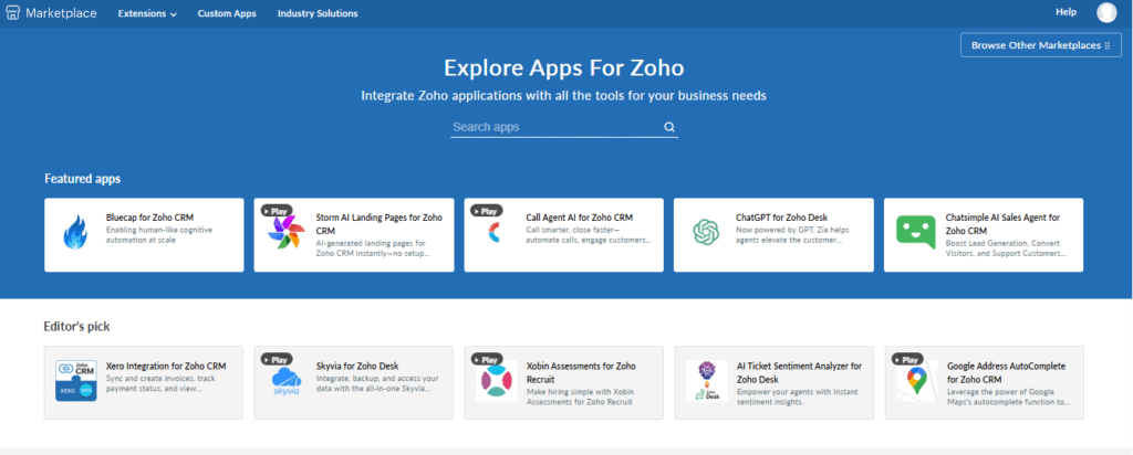 Explore Apps for Zoho 